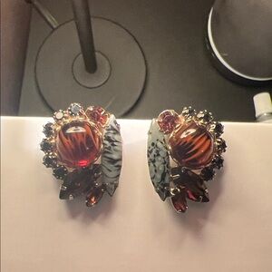 Vintage Weiss Brown Rhinestone Estate Gold Clip On Earrings